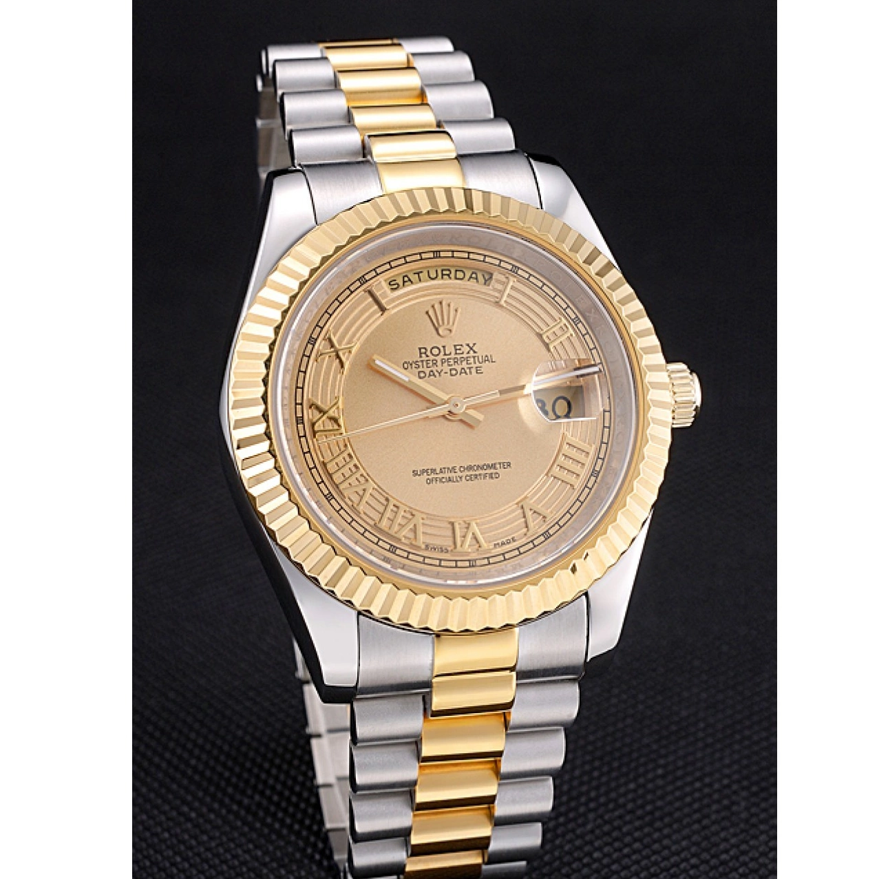Good Copy Rolex Watches Dial Stainless Tone Gold Day-Date Two Steel 18k Rolex Gold Plated 0801